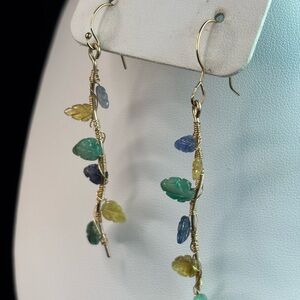 Handcrafted Wire Wrapped Gold and Multicolor Leaf Drop Earrings